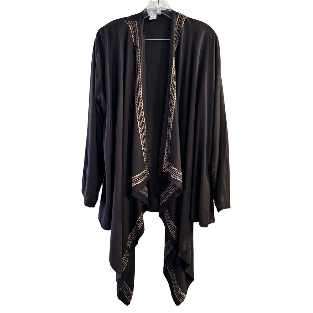 Soft Surroundings Embroidered Open Cardigan Women’s Brown Waterfall Hem XL